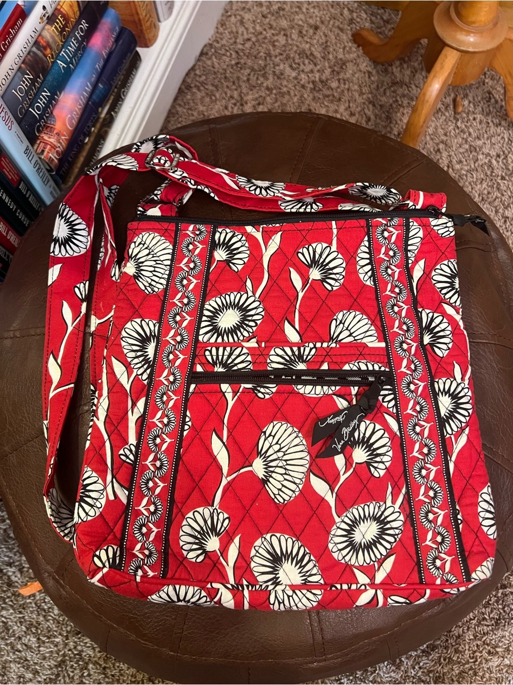 Vera Bradley Red Floral Quilted Crossbody with Cream & Black Blooms